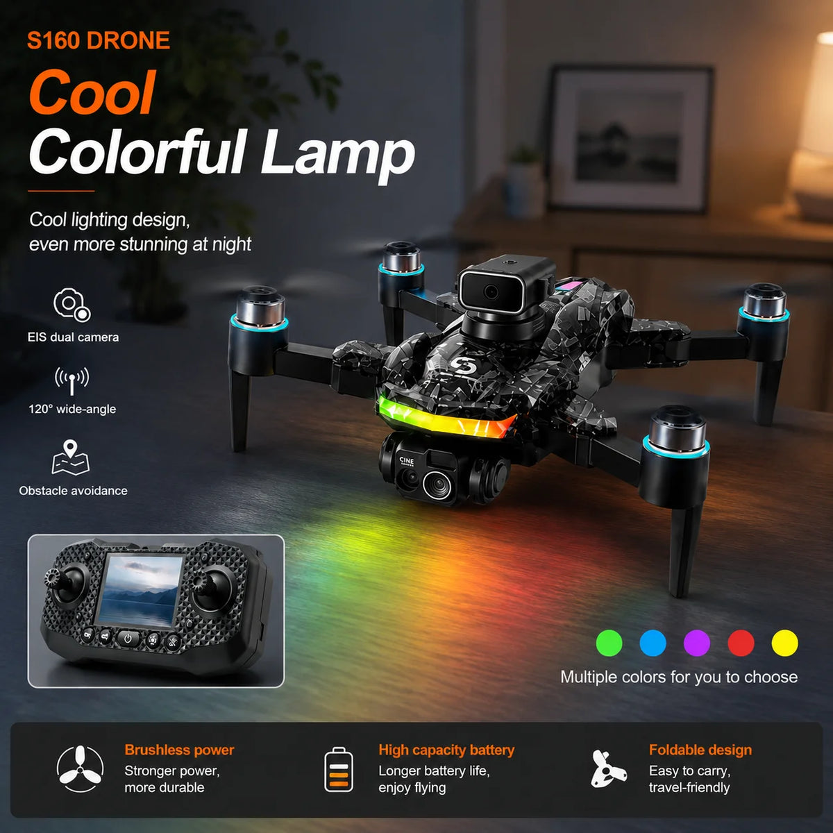 ZNLYRION Foldable Brushless Drone With Screen Remote And Obstacle Avoidance
