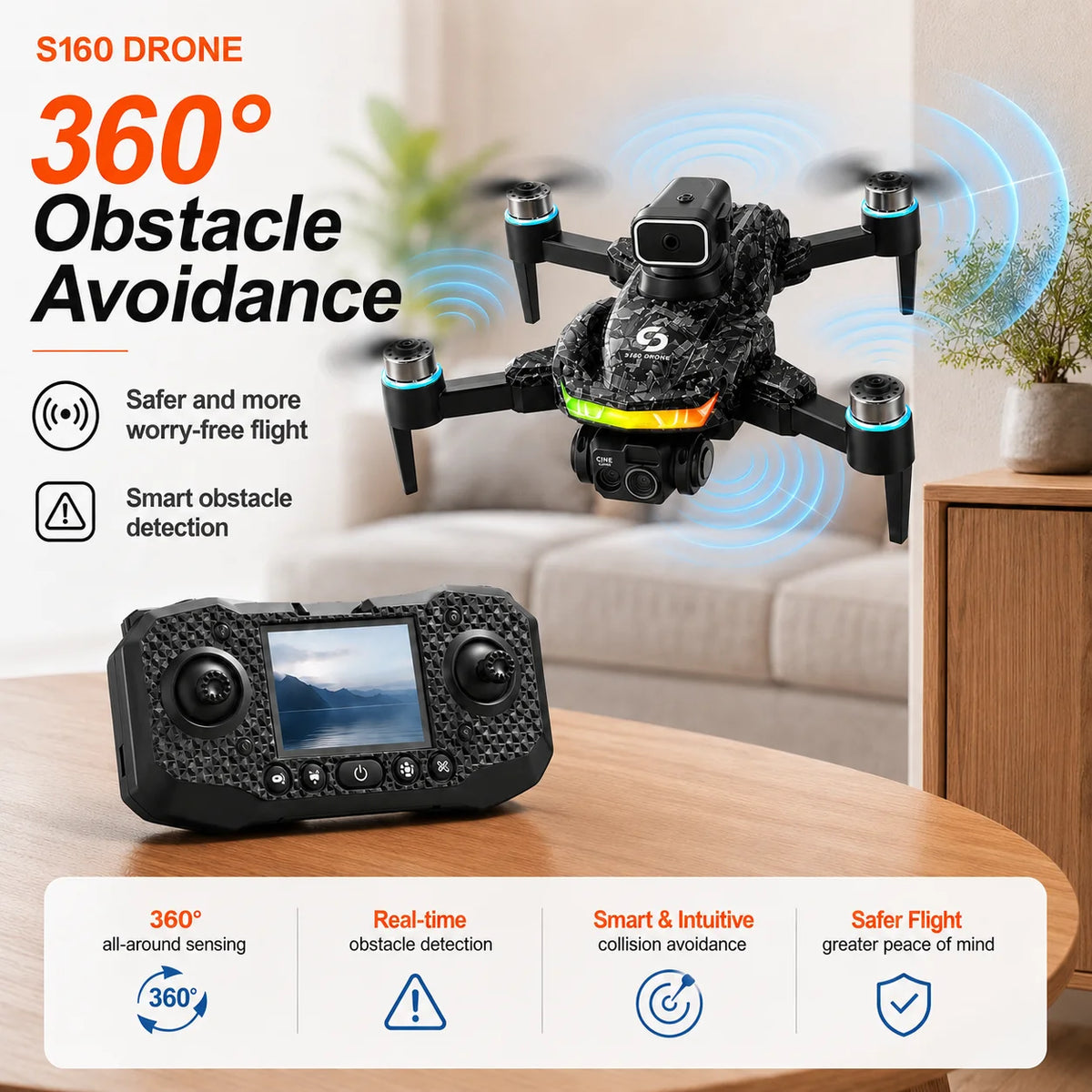 ZNLYRION Foldable Brushless Drone With Screen Remote And Obstacle Avoidance
