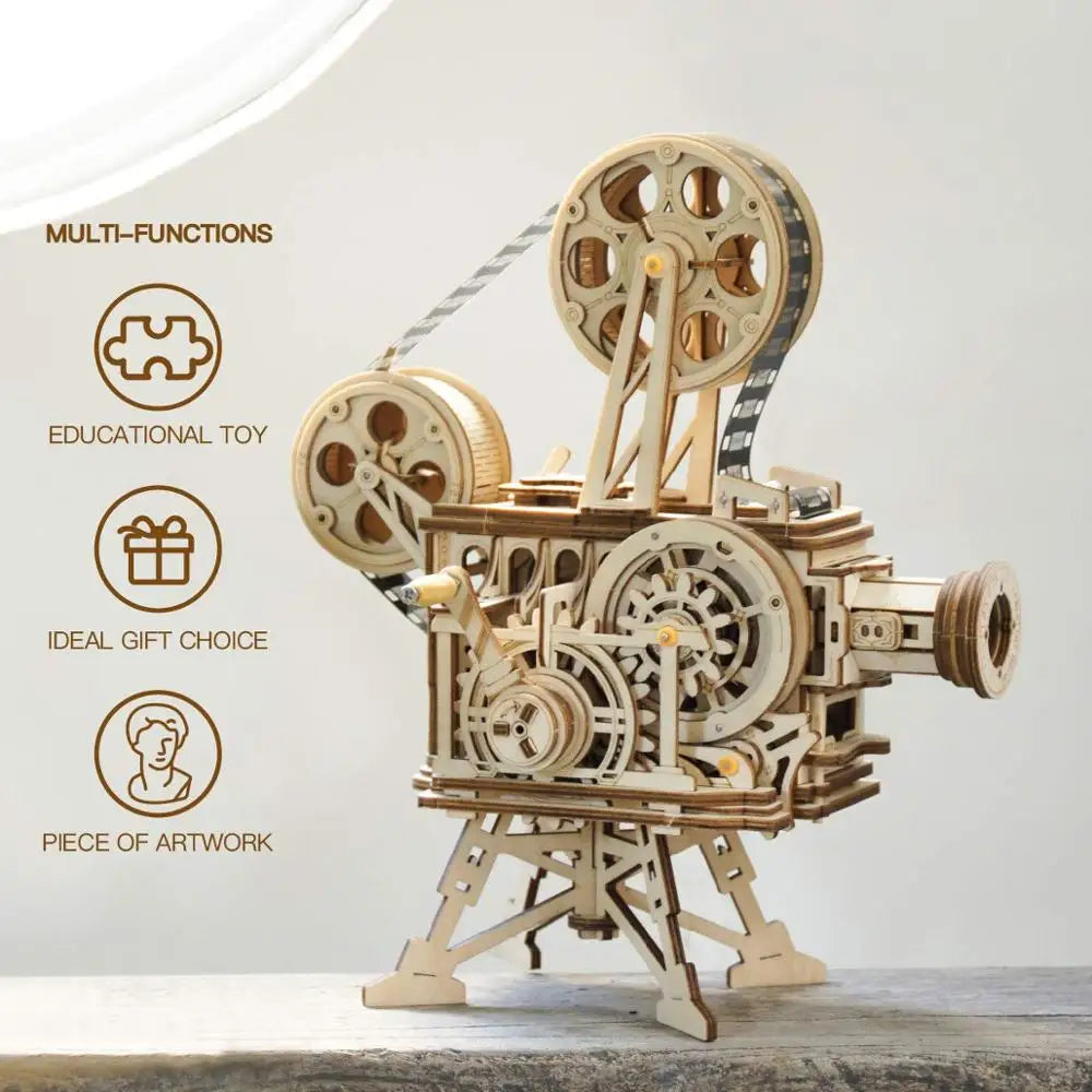 Robotime ROKR Hand Crank Film Projector Wooden Puzzle Model