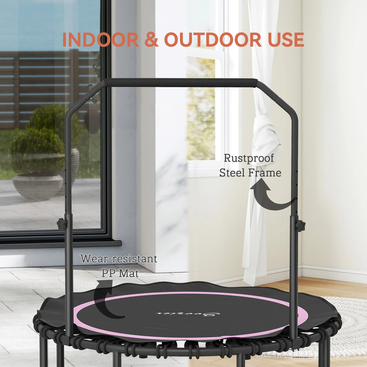 Soozier Foldable Adult Rebounder Trampoline With Adjustable Handlebar