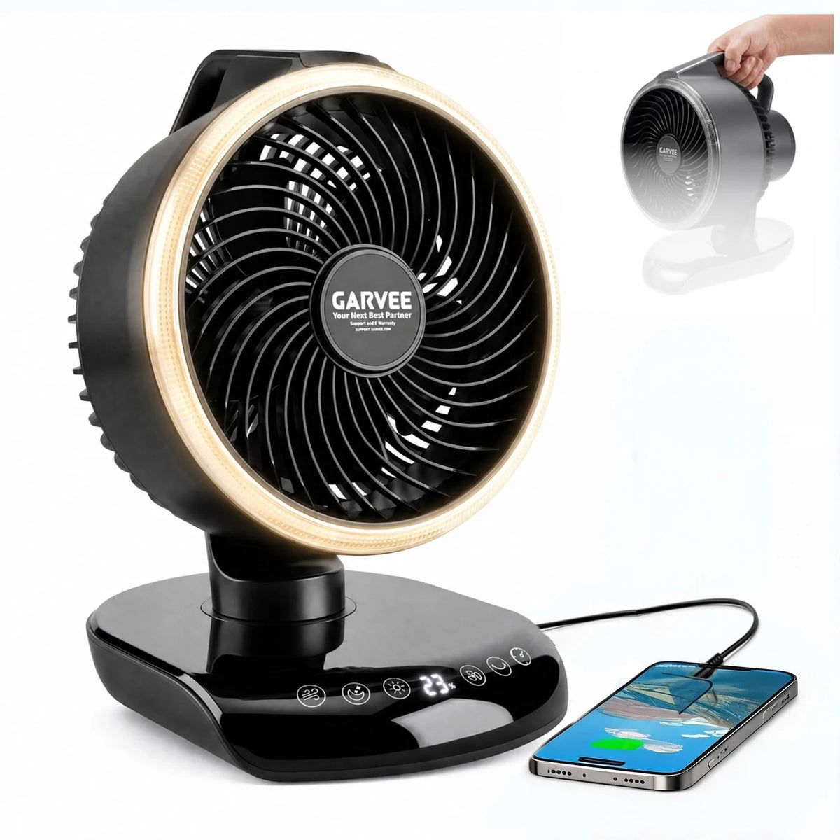 HiMISS Portable Camping Fan With 20000mAh Battery LED Light