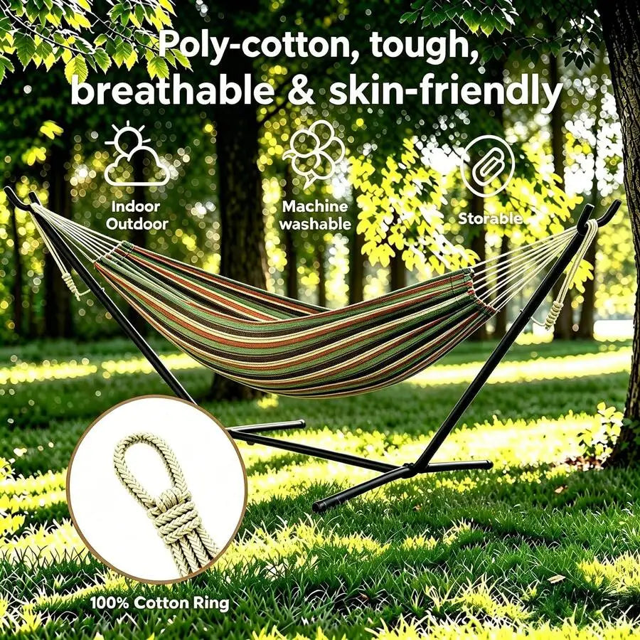 Comfortable Nylon Outdoor Hammock With Portable Steel Stand