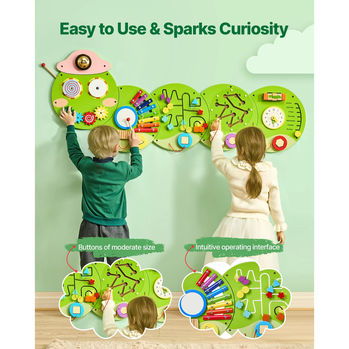 SucceBuy Montessori Caterpillar Busy Board Activity Center For Kids