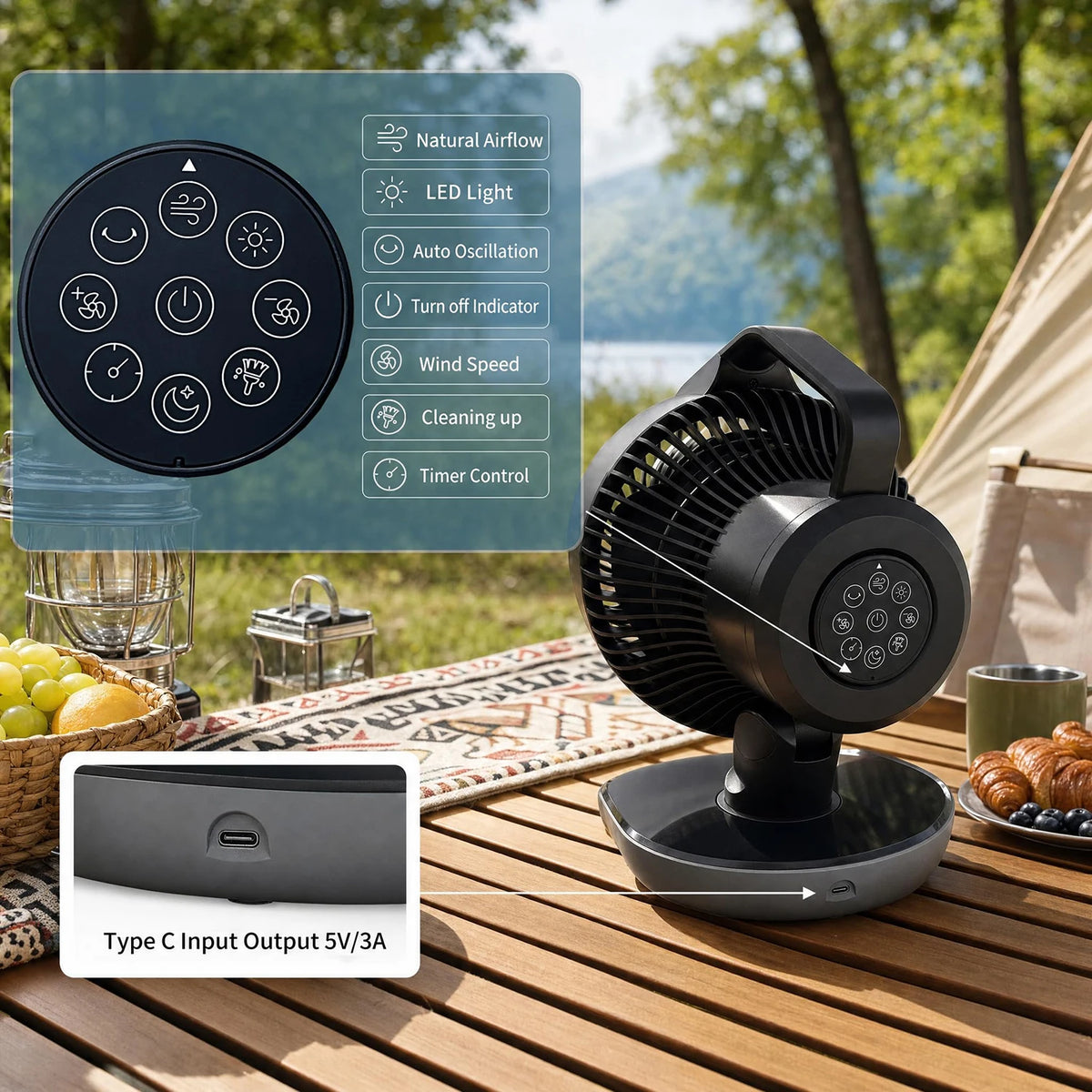 HiMISS Portable Camping Fan With 20000mAh Battery LED Light