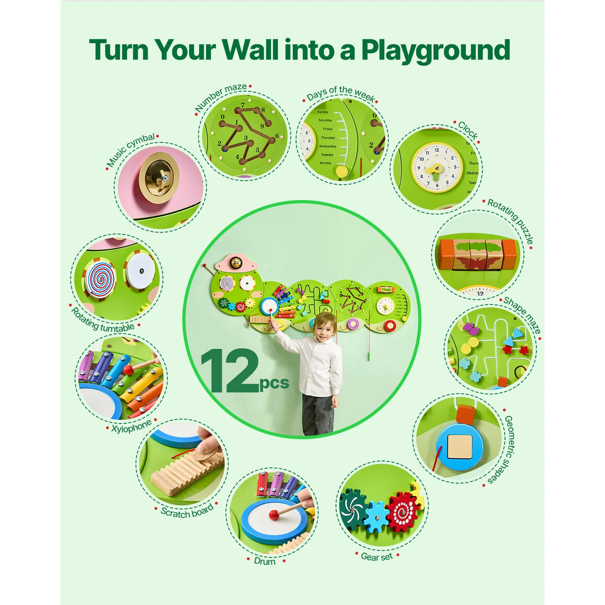 SucceBuy Montessori Caterpillar Busy Board Activity Center For Kids