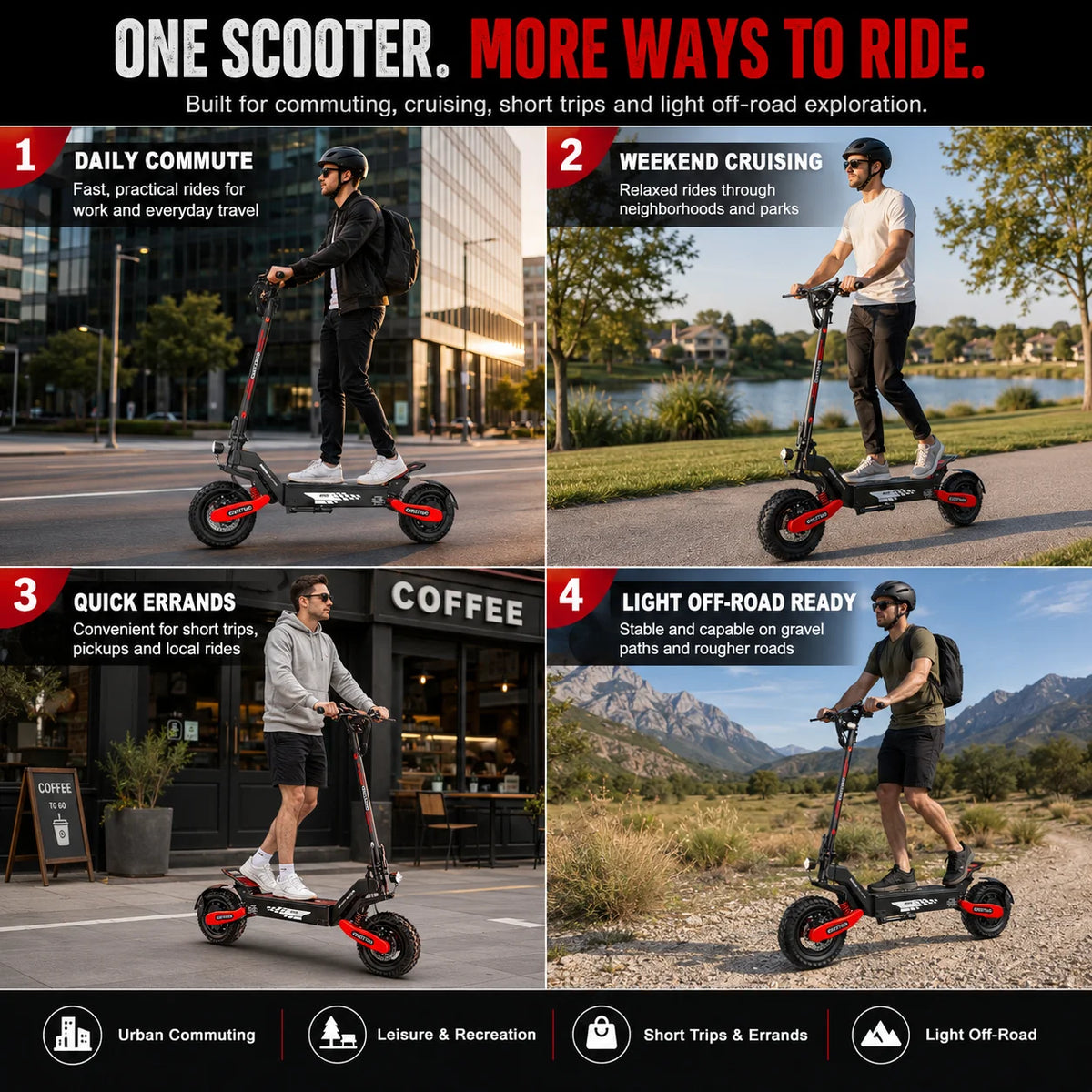 EOEOTWO GT06 Foldable Electric Scooter For Adults With Dual Suspension