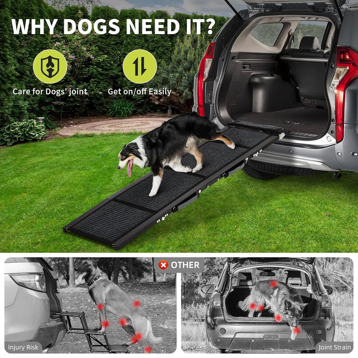 HiMISS Folding Car Dog Ramp With Non Slip Portable Surface