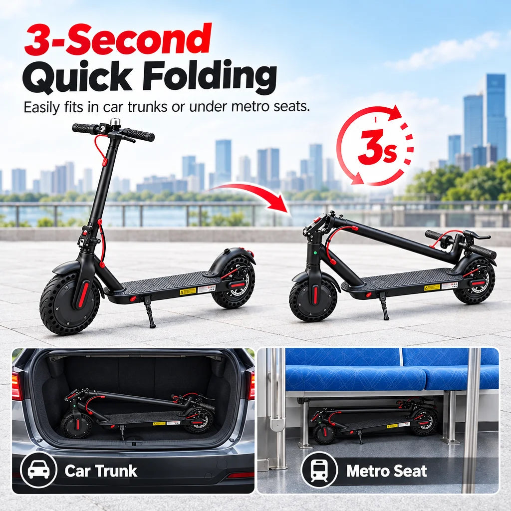 Portable Folding Electric Scooter With Solid Tires And LED Lights