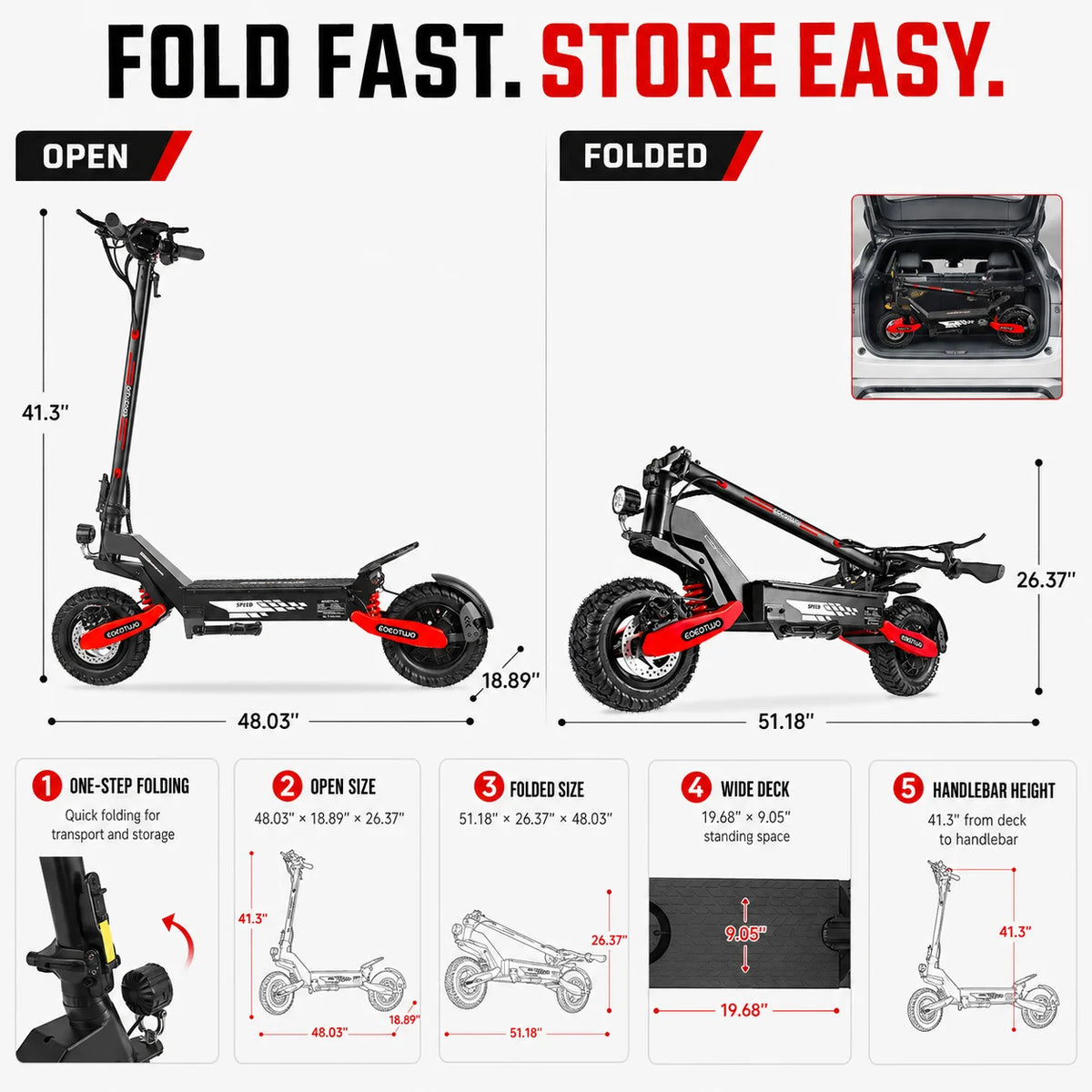 EOEOTWO GT06 Foldable Electric Scooter For Adults With Dual Suspension