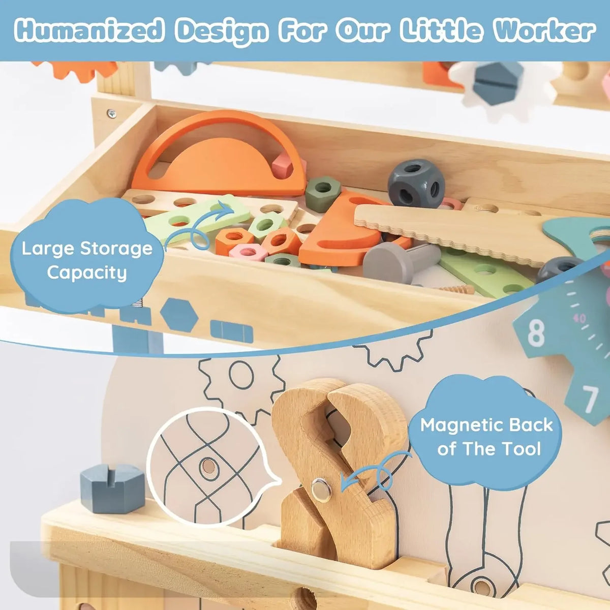 Robotime Kids Wooden Tool Bench Pretend Play Workshop Set