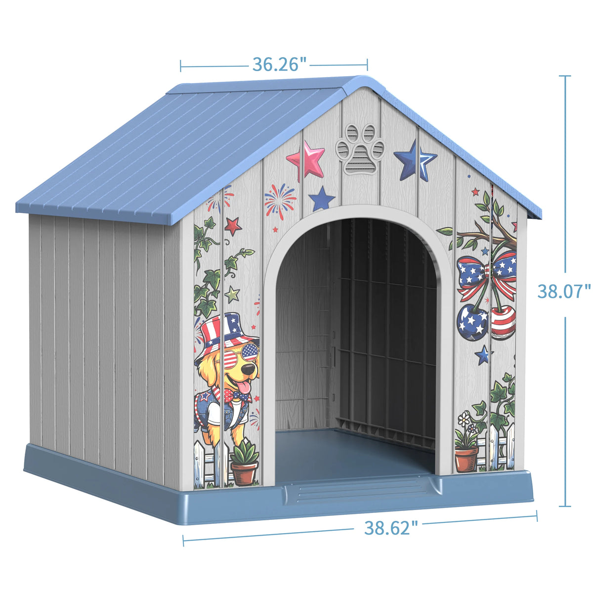 Weatherproof Plastic Outdoor Dog House With Pattern Door
