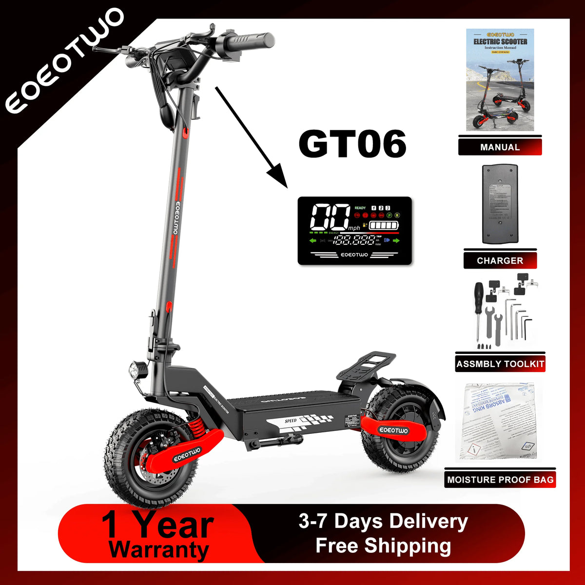 EOEOTWO GT06 Foldable Electric Scooter For Adults With Dual Suspension