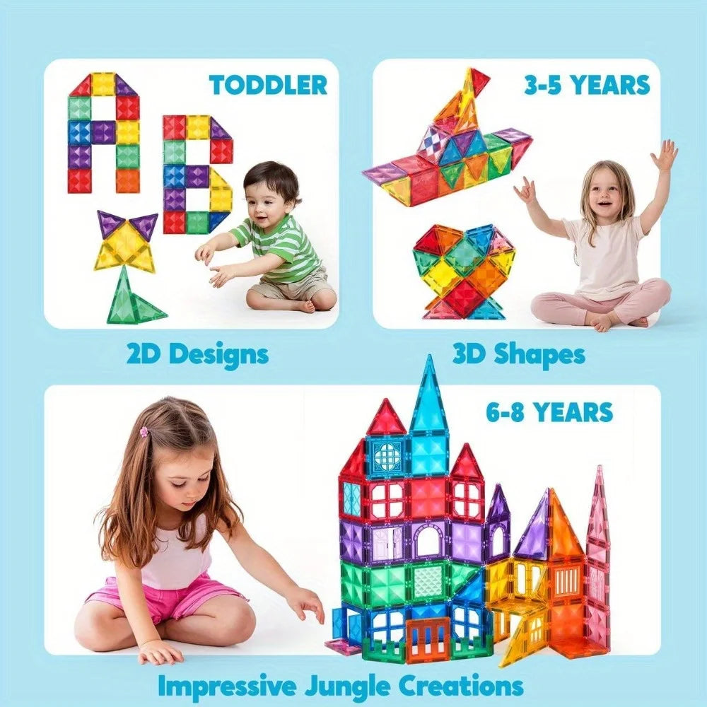 Joyfy Magnetic Building Tiles Construction Set With Vehicle Blocks