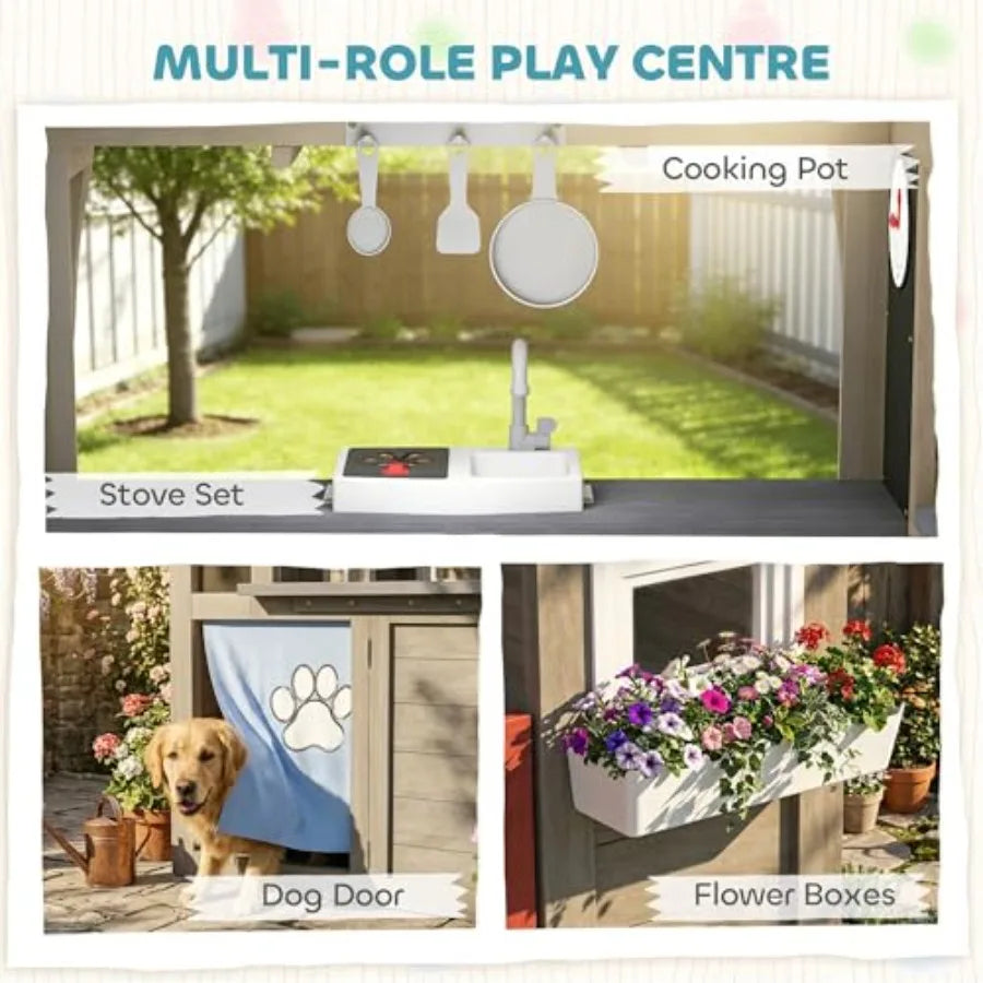 MDNG Wooden Outdoor Playhouse With Dog Door For Kids