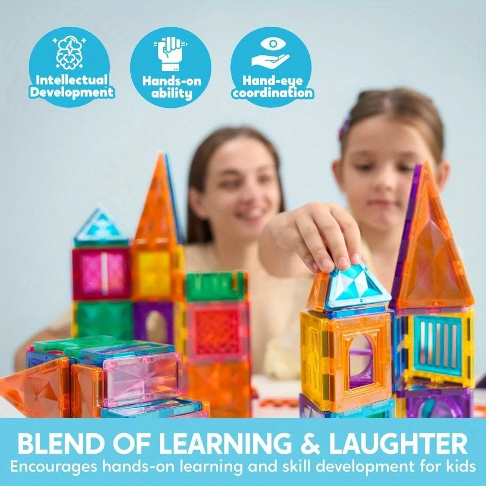 Joyfy Magnetic Building Tiles Construction Set With Vehicle Blocks