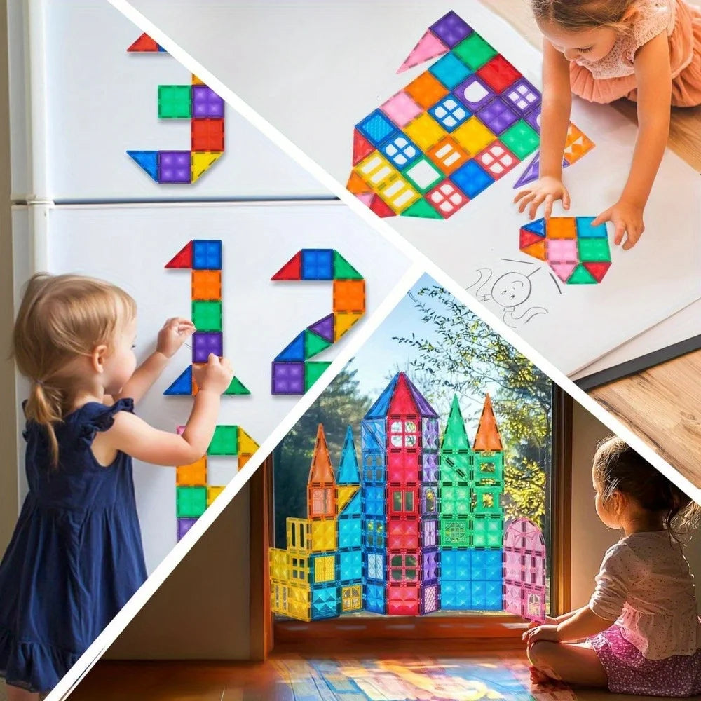 Joyfy Magnetic Building Tiles Construction Set With Vehicle Blocks