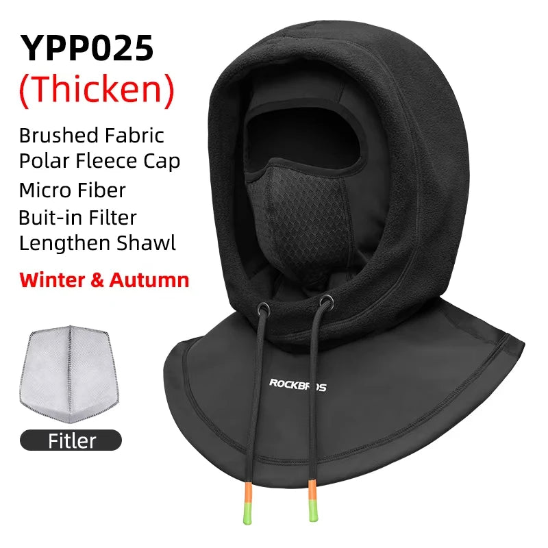 ROCKBROS Motorcycle Scooter Mask Winter Cycling Face Mask Women Men Hood Balaclava Warm Windproof Ski Mask Fleece Double Layer