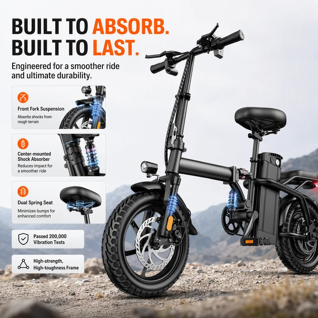 Lightweight Folding Electric Bike With Removable Battery and Dual Disc Brakes