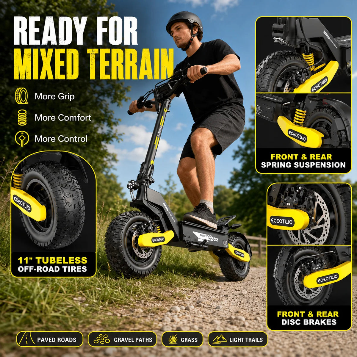 EOEOTWO 1200W Off Road Electric Scooter for Adults 30 MPH