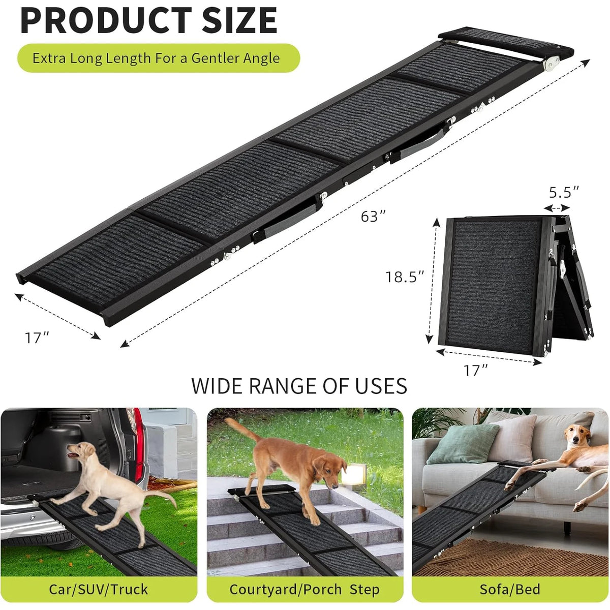 HiMISS Folding Car Dog Ramp With Non Slip Portable Surface