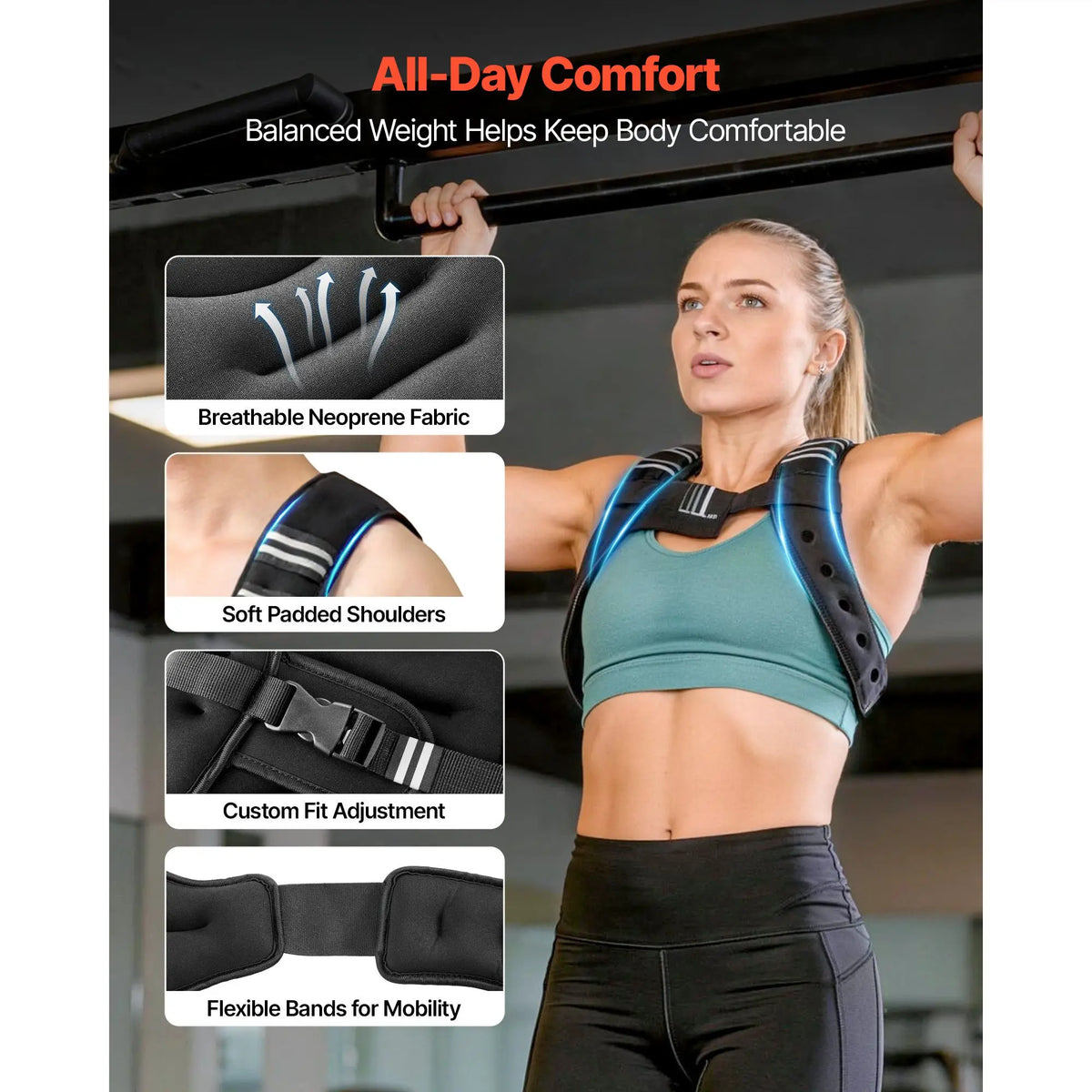 Adjustable Weighted Vest With Reflective Stripes For Strength Training
