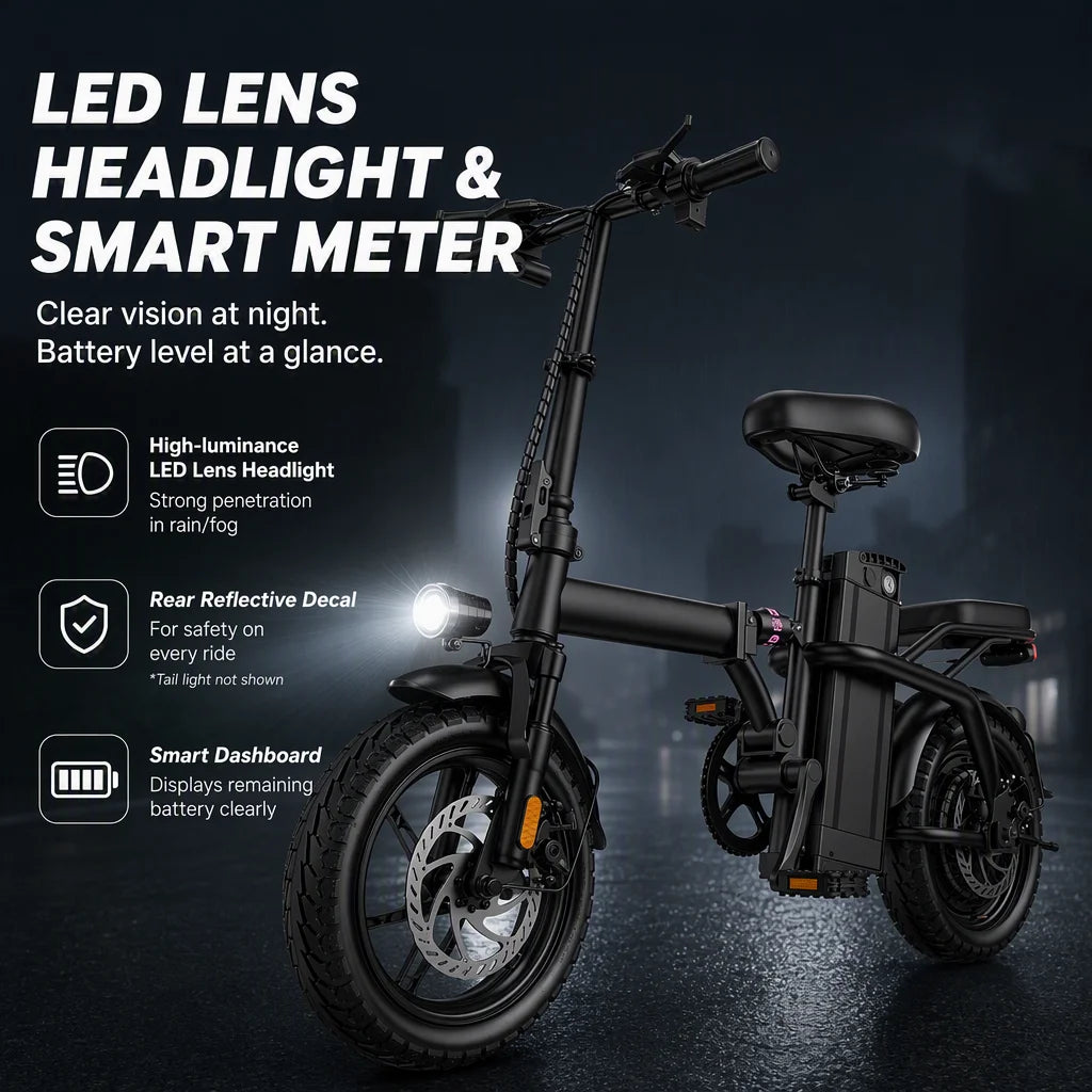 Lightweight Folding Electric Bike With Removable Battery and Dual Disc Brakes