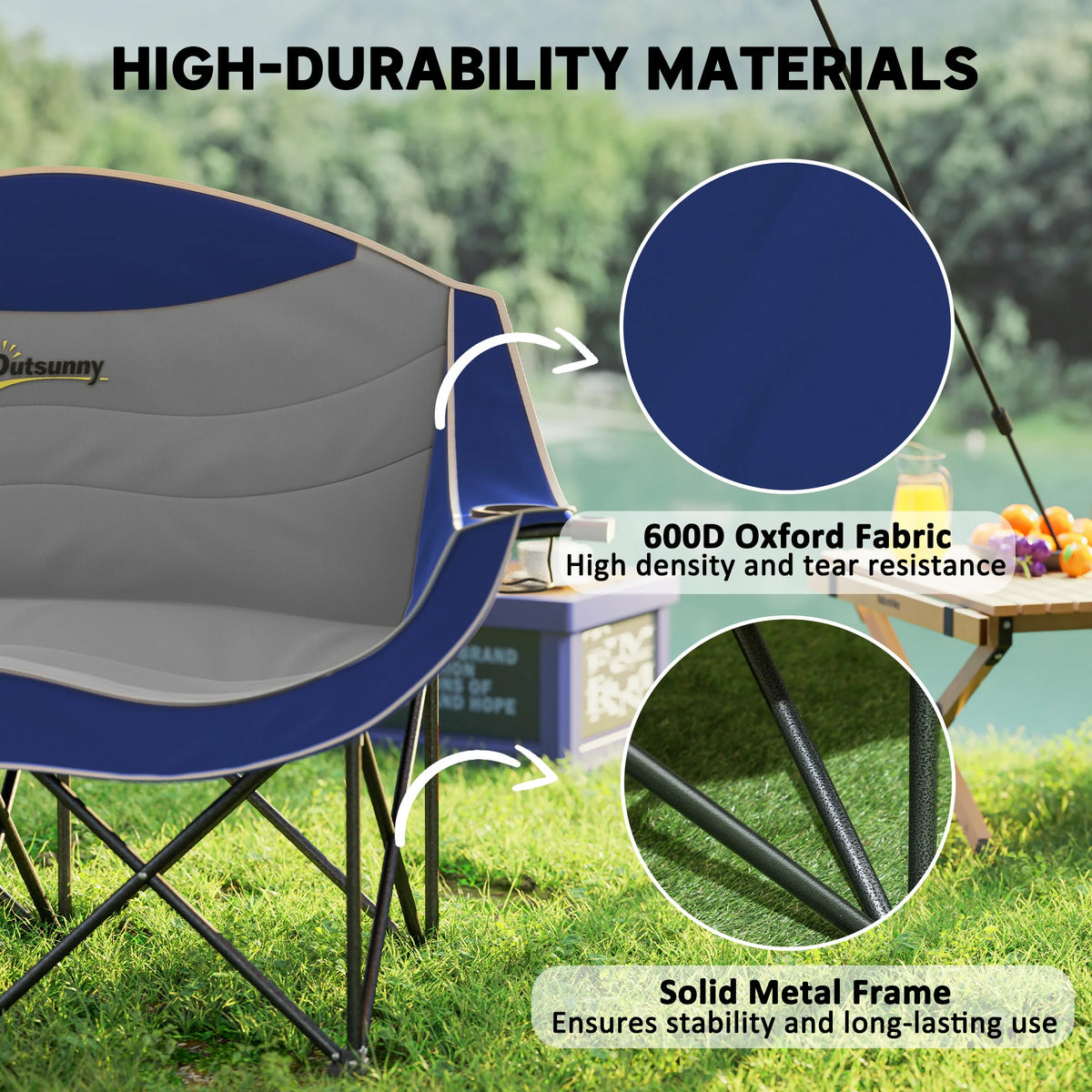 Outsunny Double Camping Chair Padded Folding Outdoor Beach Seat