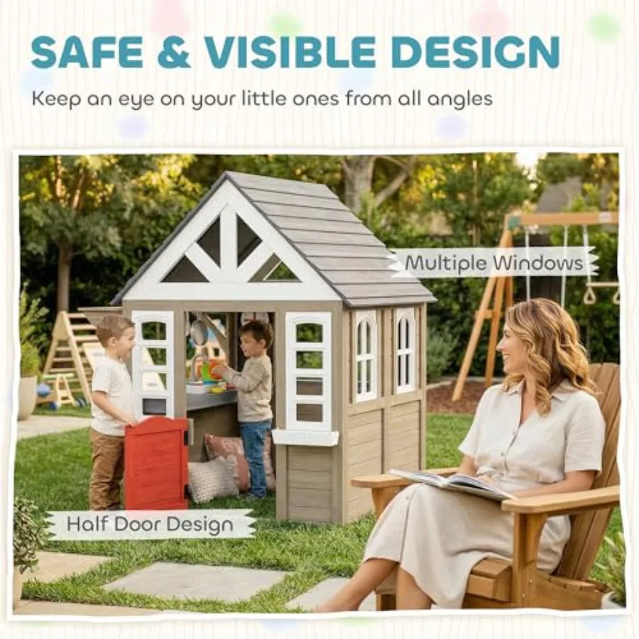 MDNG Wooden Outdoor Playhouse With Dog Door For Kids