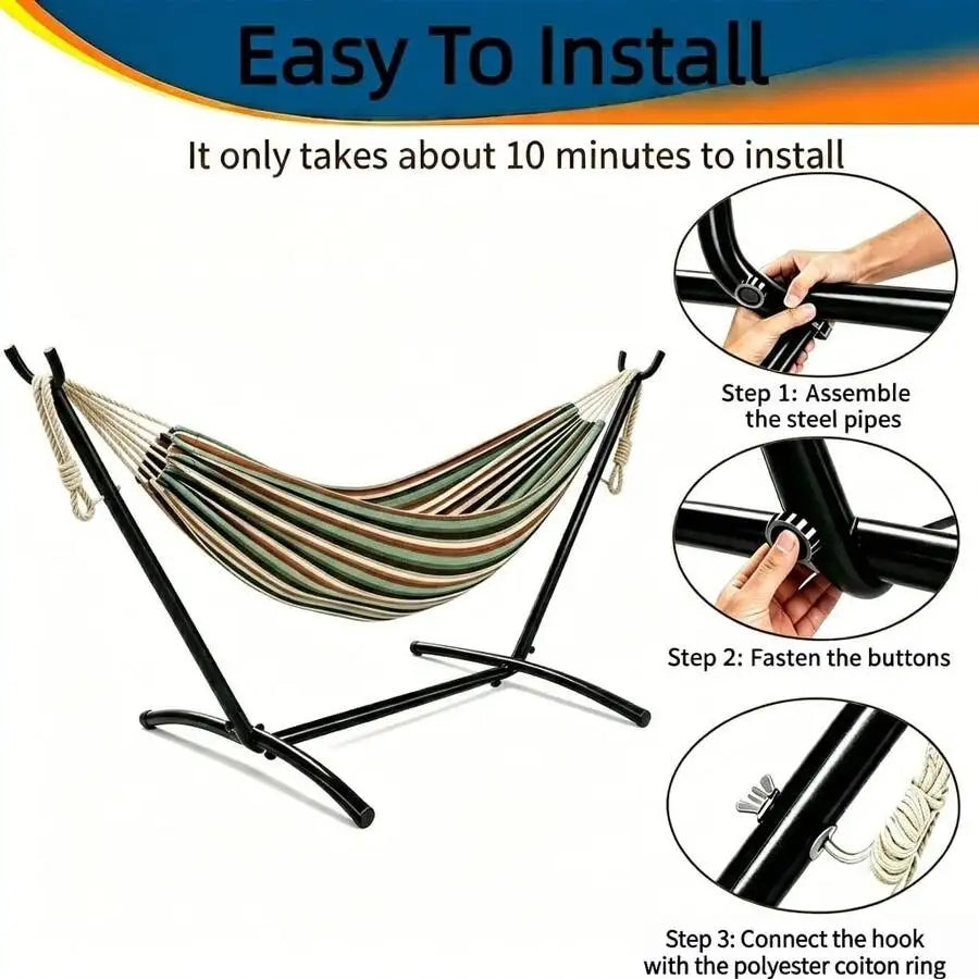 Comfortable Nylon Outdoor Hammock With Portable Steel Stand