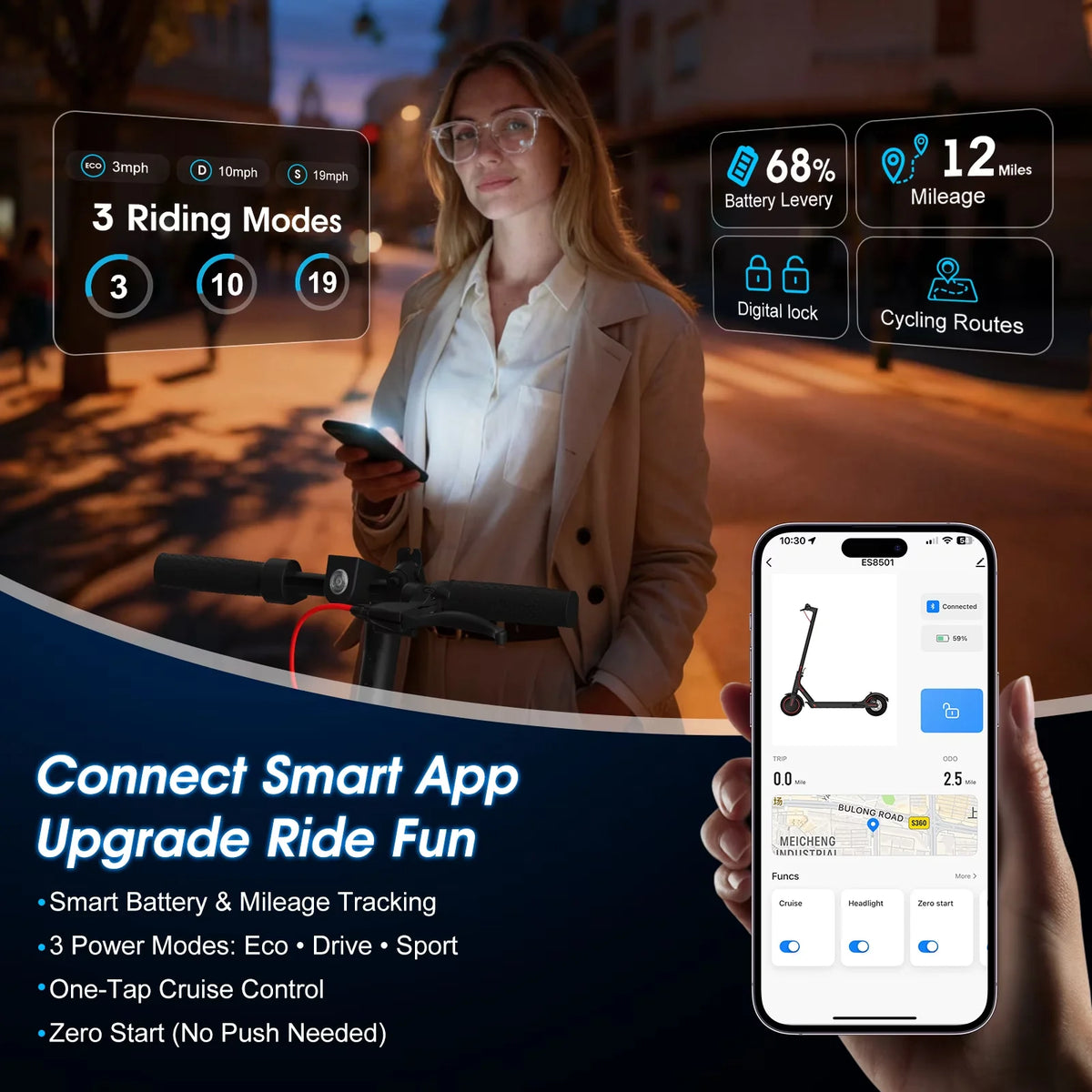OBX Foldable Electric Scooter With App And Powerful 350W Motor