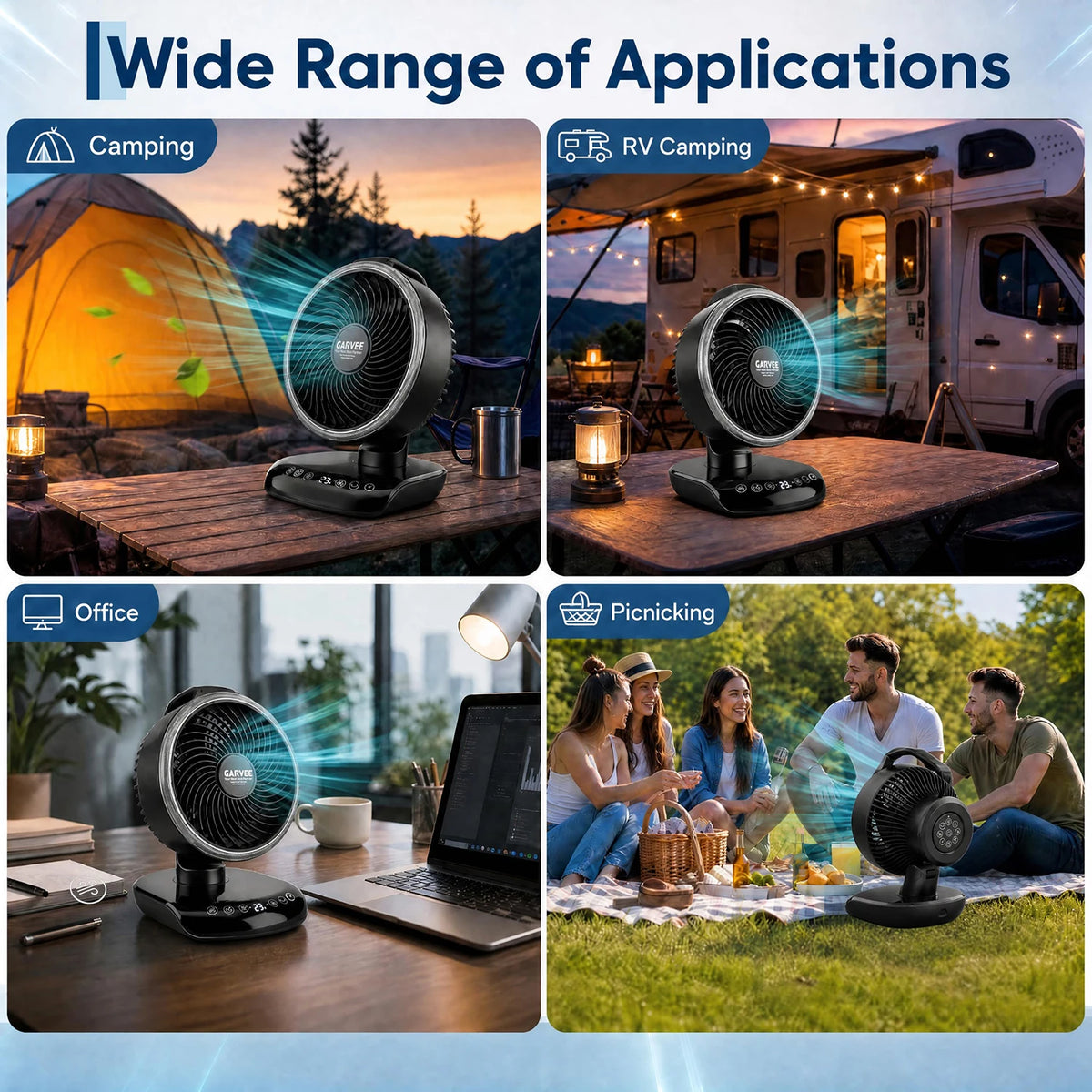 HiMISS Portable Camping Fan With 20000mAh Battery LED Light