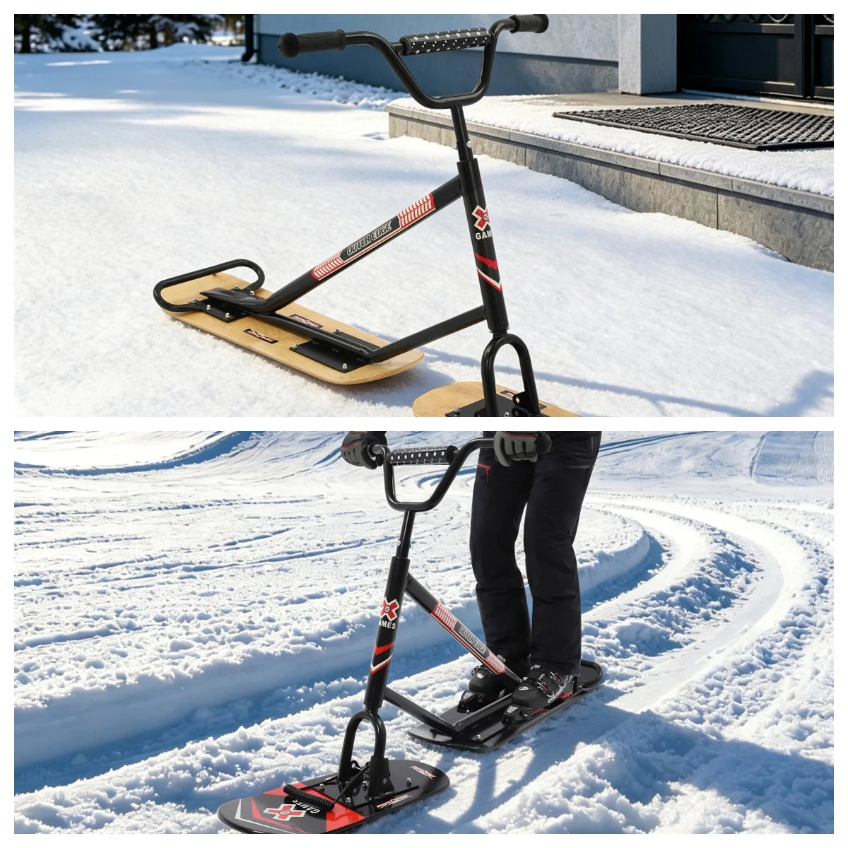 Snow Scooter With Dual Skis And 360 Degree Steering