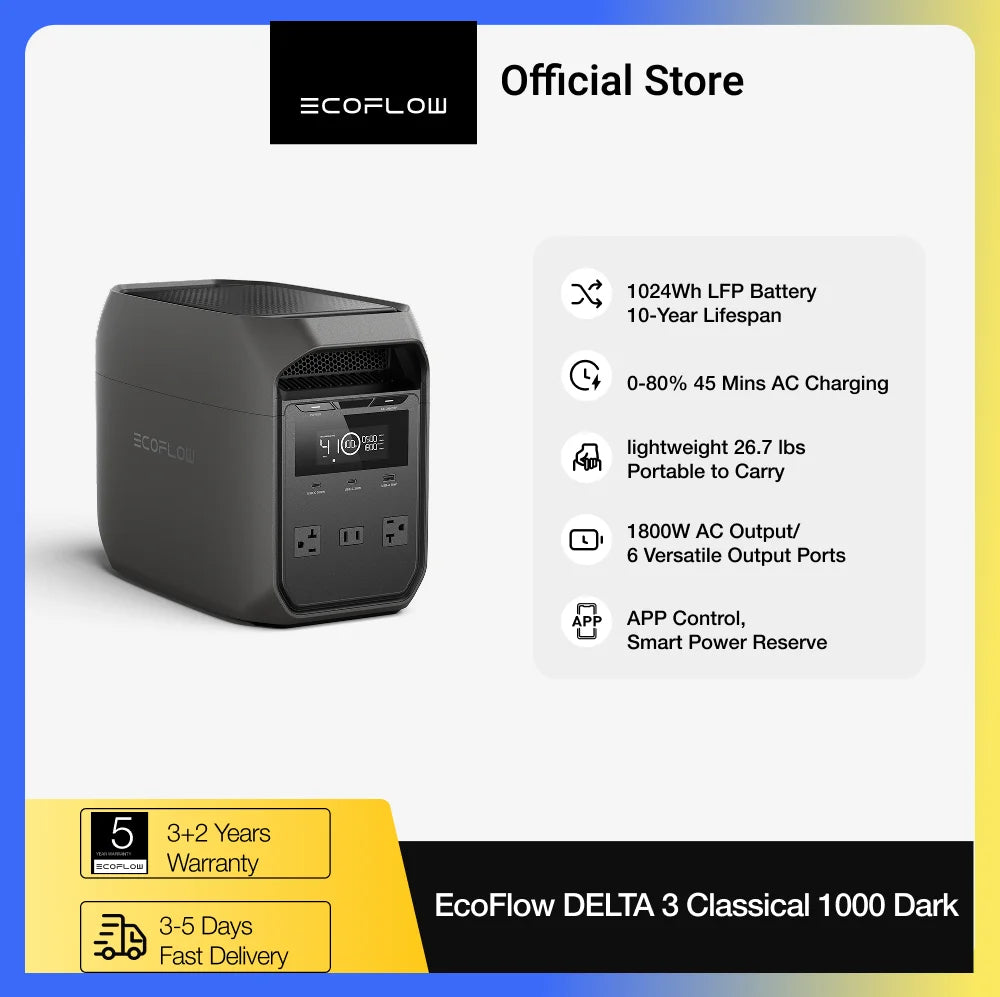 EcoFlow DELTA 3 Portable Solar Generator Power Station