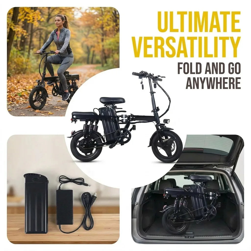 Folding Electric Bike With Rear Seat And Removable Battery