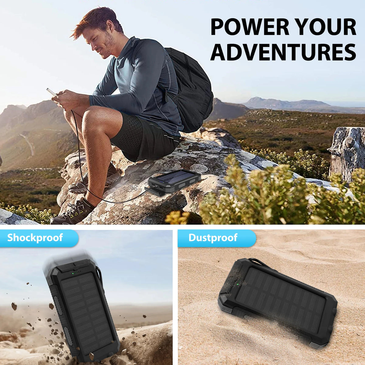 30000mAh Solar Power Bank with Flashlight Digital Display Fast Charger