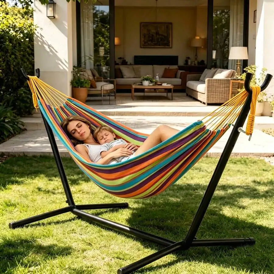 Comfortable Nylon Outdoor Hammock With Portable Steel Stand