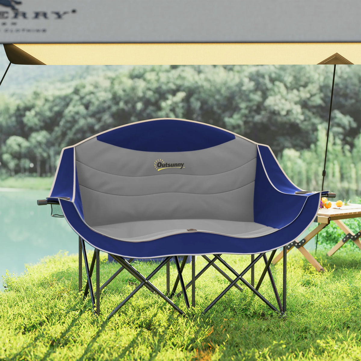 Outsunny Double Camping Chair Padded Folding Outdoor Beach Seat
