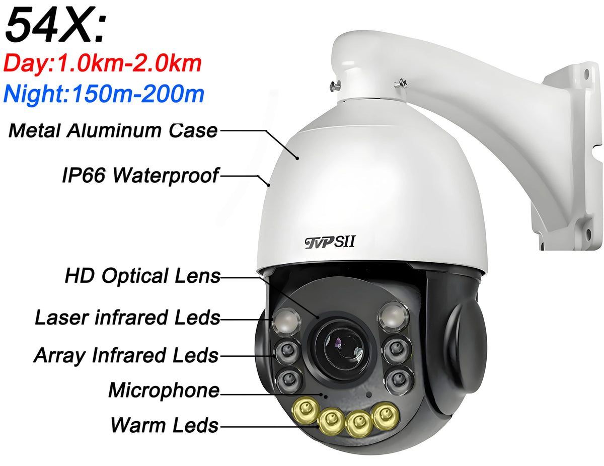 Laser Infrared Full Color Auto Tracking Cruise Real-Time 25fps 8MP 4K 90X Optical Zoom 360° Onvif POE PTZ IP Surveillance Speed Dome Camera