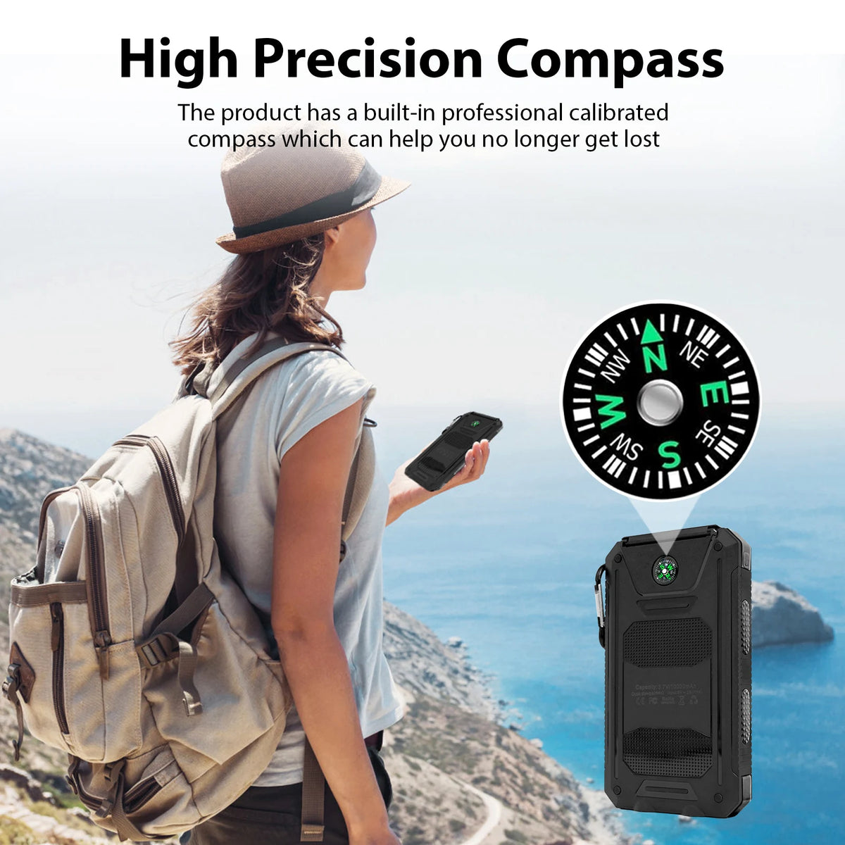 30000mAh Solar Power Bank with Flashlight Digital Display Fast Charger