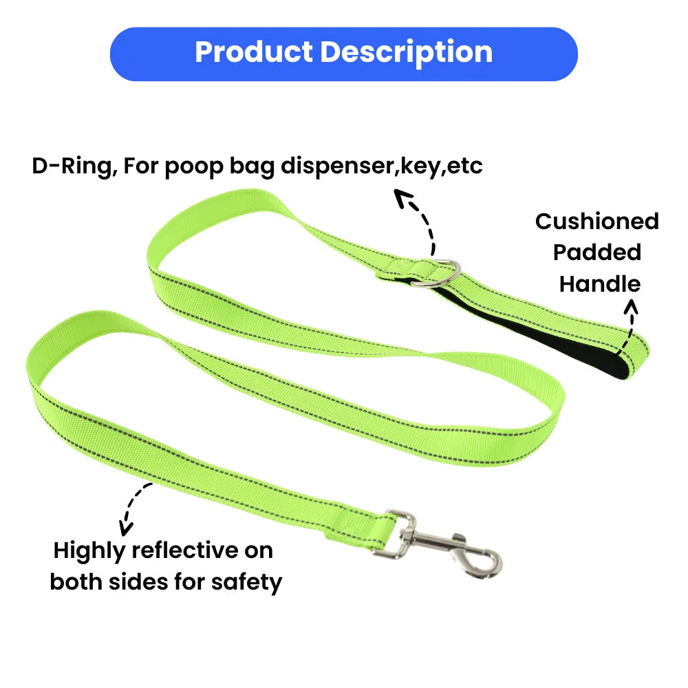Reflective Double Sided Nylon Dog Leash With Padded Handle