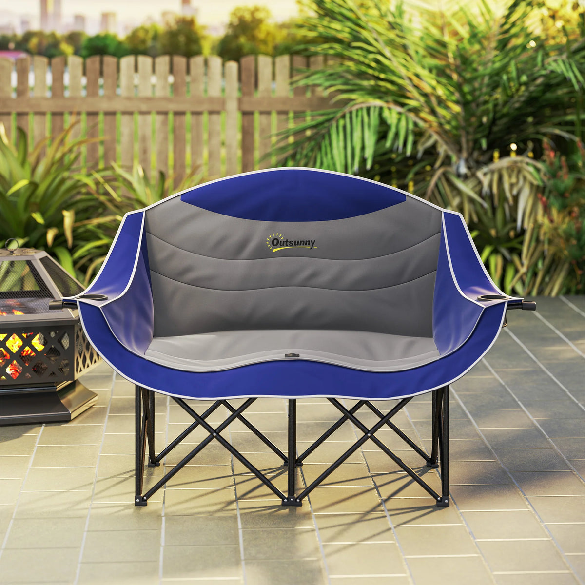 Outsunny Double Camping Chair Padded Folding Outdoor Beach Seat