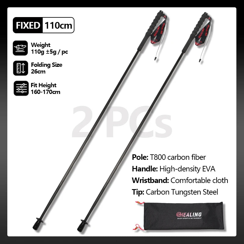 OKHEALING Carbon Fiber Foldable Trekking Poles Ultra Light Hiking Sticks