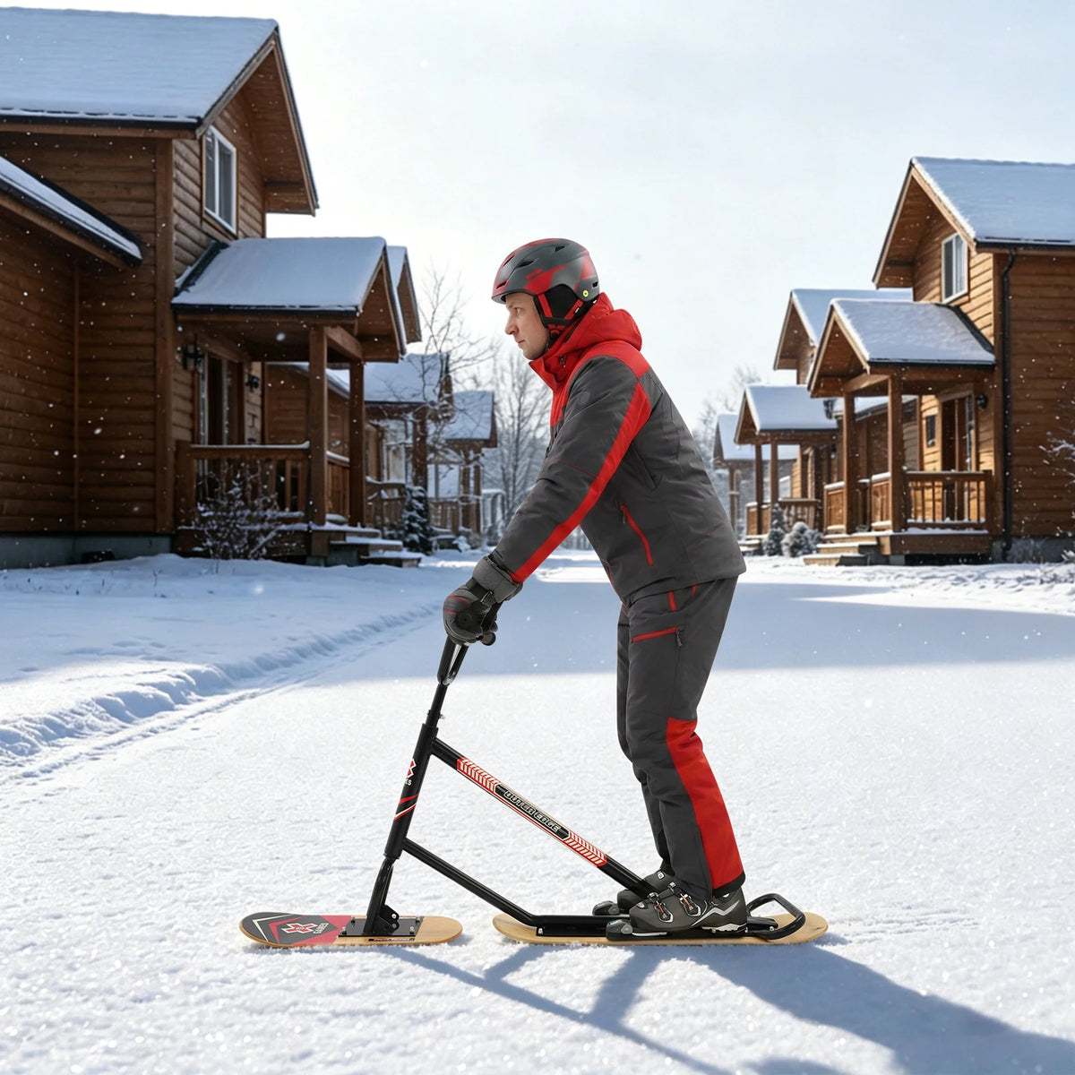 Snow Scooter With Dual Skis And 360 Degree Steering