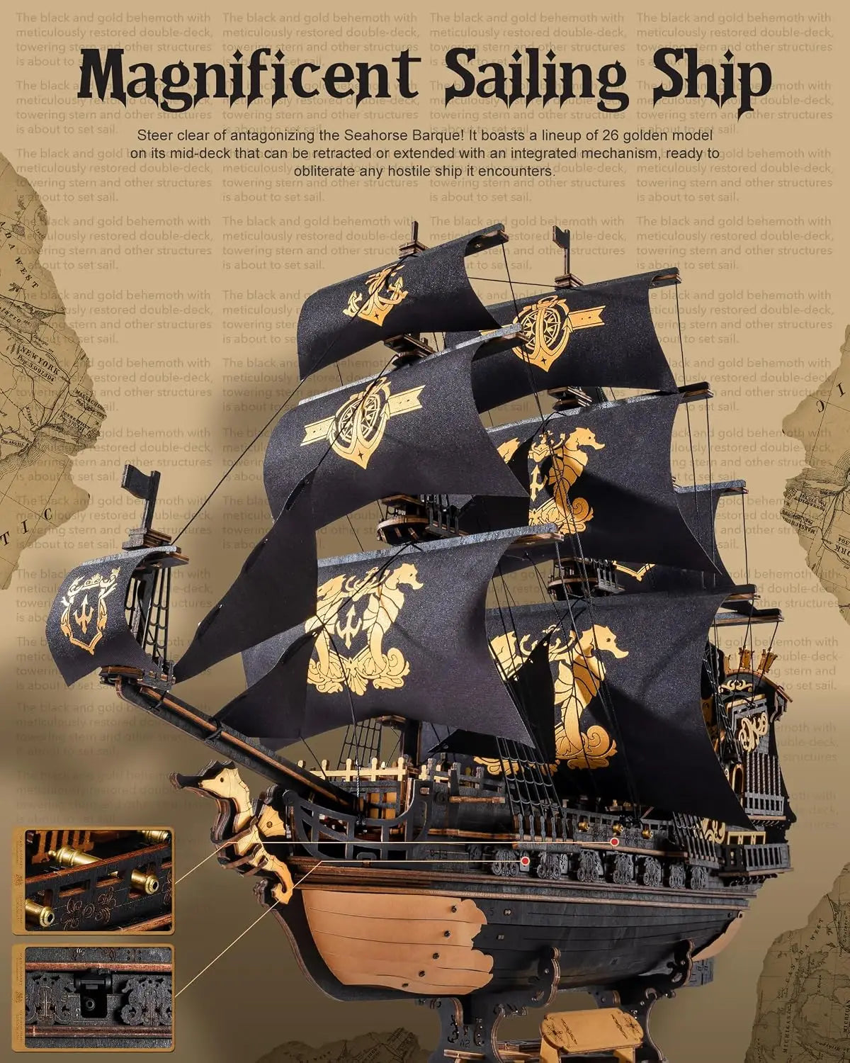Robotime Rokr Wooden Seahouse Barque Model Building Kit