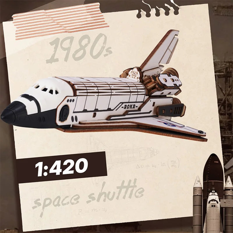 ROKR Wooden Space Shuttle Model Building Puzzle Kit