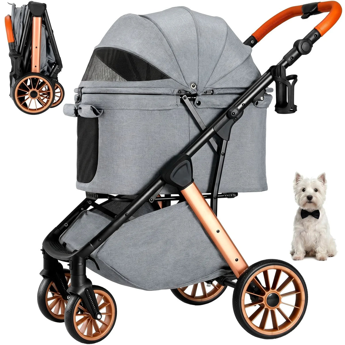 Foldable Pet Stroller for Dogs and Cats with Sun Shade