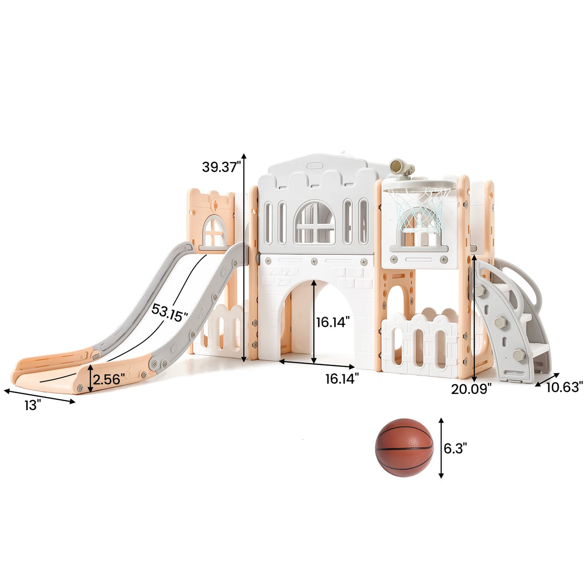 8In1 Toddler Slide Indoor Playground With Climber And Basketball Hoop