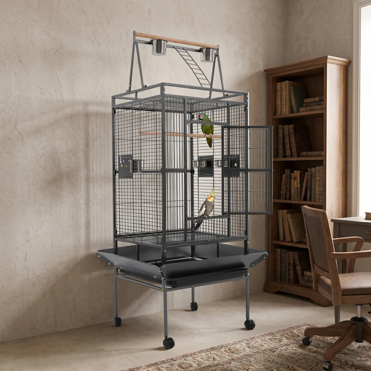 Copper Parrot Cage With Lockable Wheels And Open Playtop