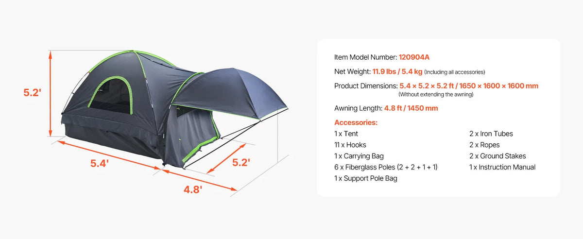 SucceBuy Pickup Truck Tent for Camping Waterproof PU2000 2-3 Person Truck Bed Tent Truck Bed Camper Shell with Expandable Awning