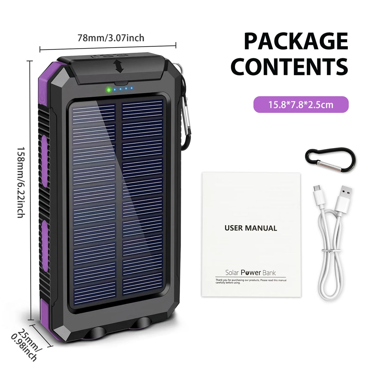 30000mAh Solar Power Bank with Flashlight Digital Display Fast Charger